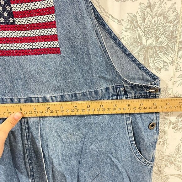 Vintage Agapo Denim Overalls Women Sz M USA Flag American Cross Stitch Embroider - Picture 6 of 14